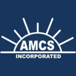 AMCS Incorporated logo. It depicts a white sun outline rising over the horizon with rays.
